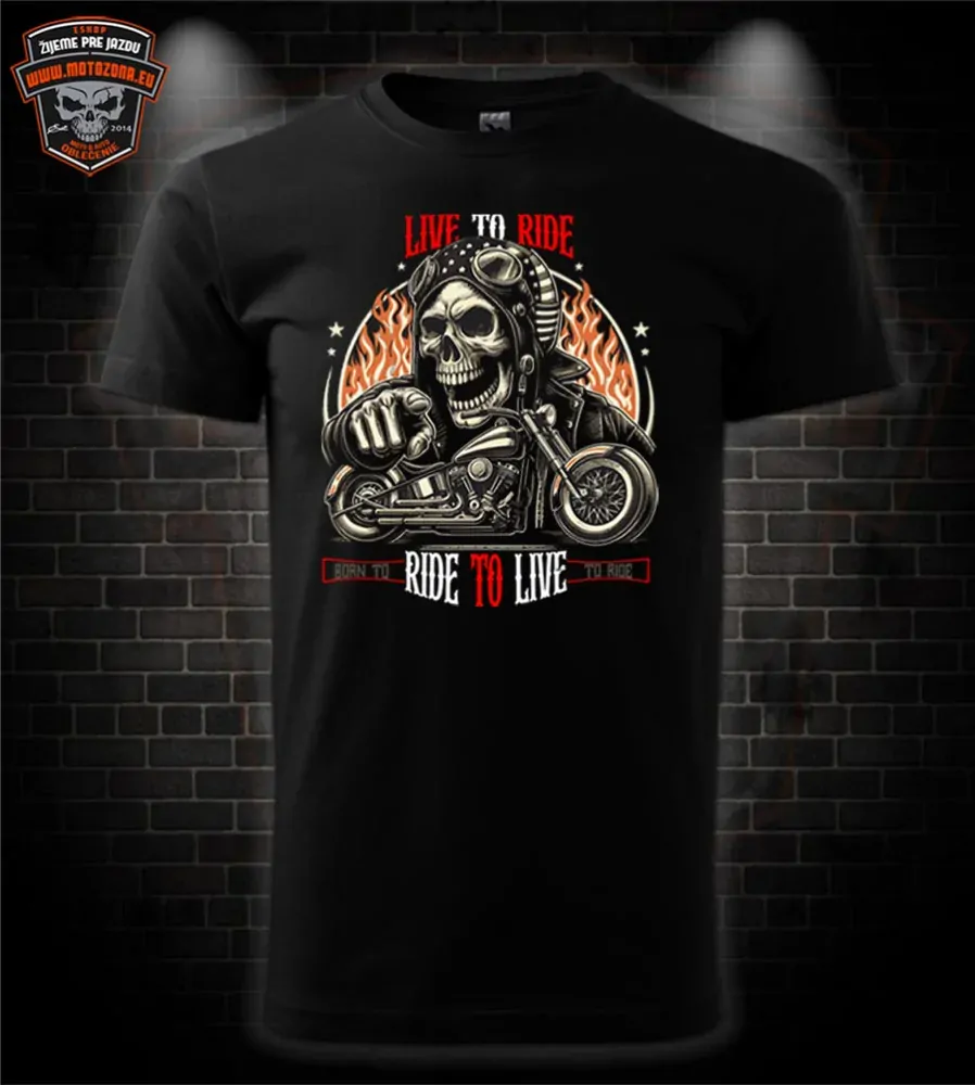 Motorkárske tričko Live to Ride - skull