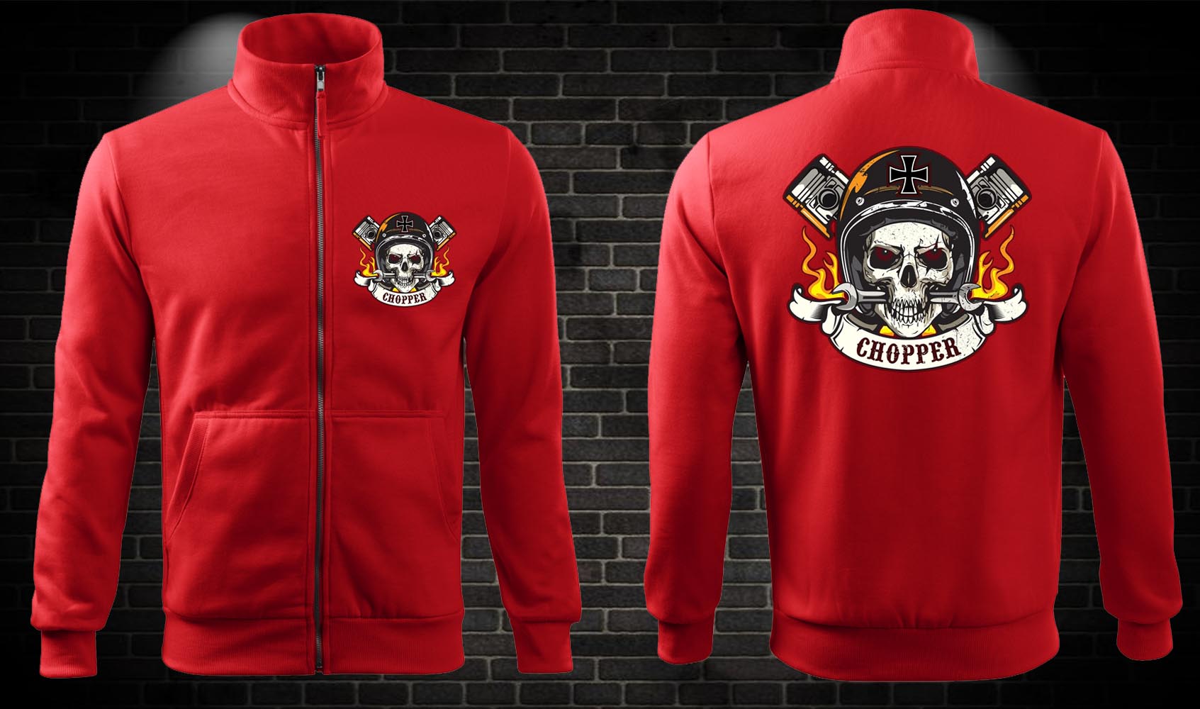 Zipsová moto mikina Chopper Skull