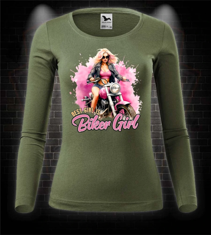 Dámske tričko s dlhým rukávom Best girl is biker girl