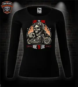 Dámske moto tričko Live to Ride - skull s dlhým rukávom