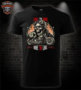 Motorkárske tričko Live to Ride - skull