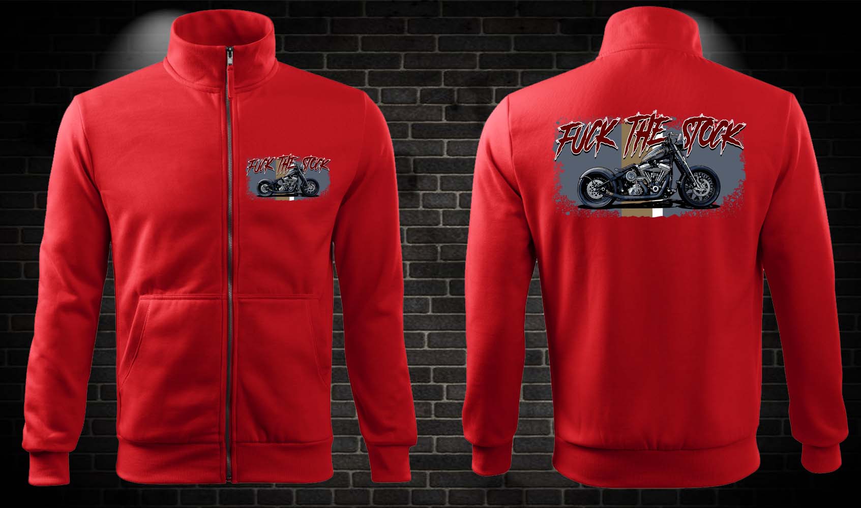 Moto mikina Fuck the Stock na zips