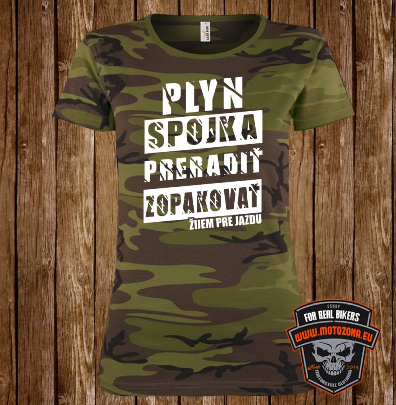 Dámske moto tričko Plyn - Spojka - Preradiť - Zopakovať