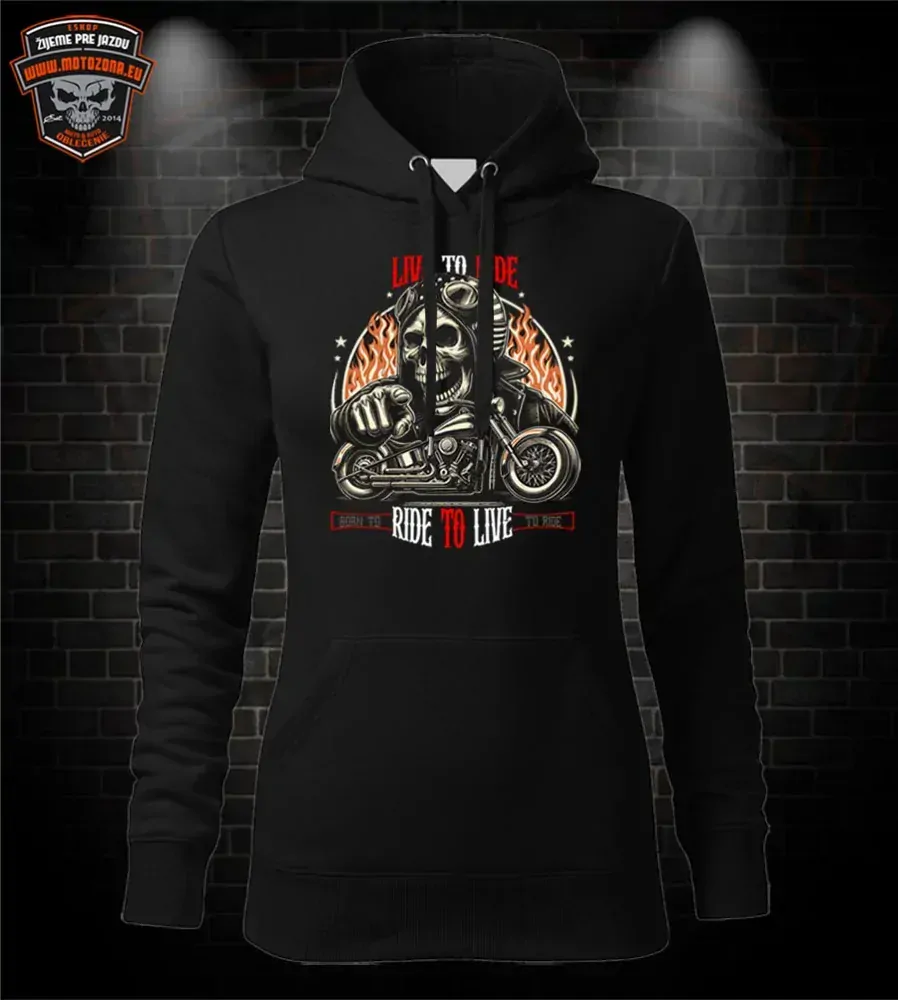 Dámska mikina Live to Ride - skull s kapucou