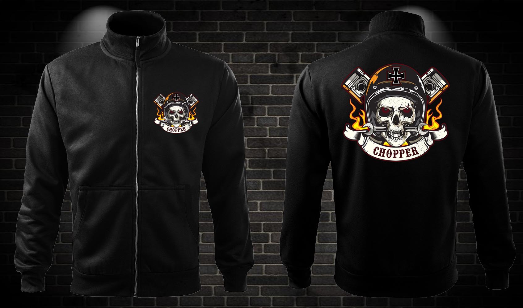 Zipsová moto mikina Chopper Skull