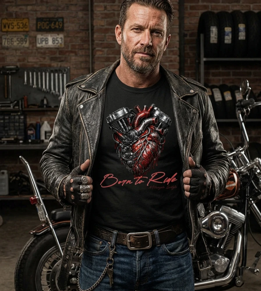 Motorkárske tričko Born to Ride - Heart | Srdce poháňané benzínom