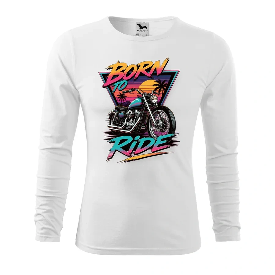 Motorkárske tričko Born to Ride - Retro s dlhým rukávom