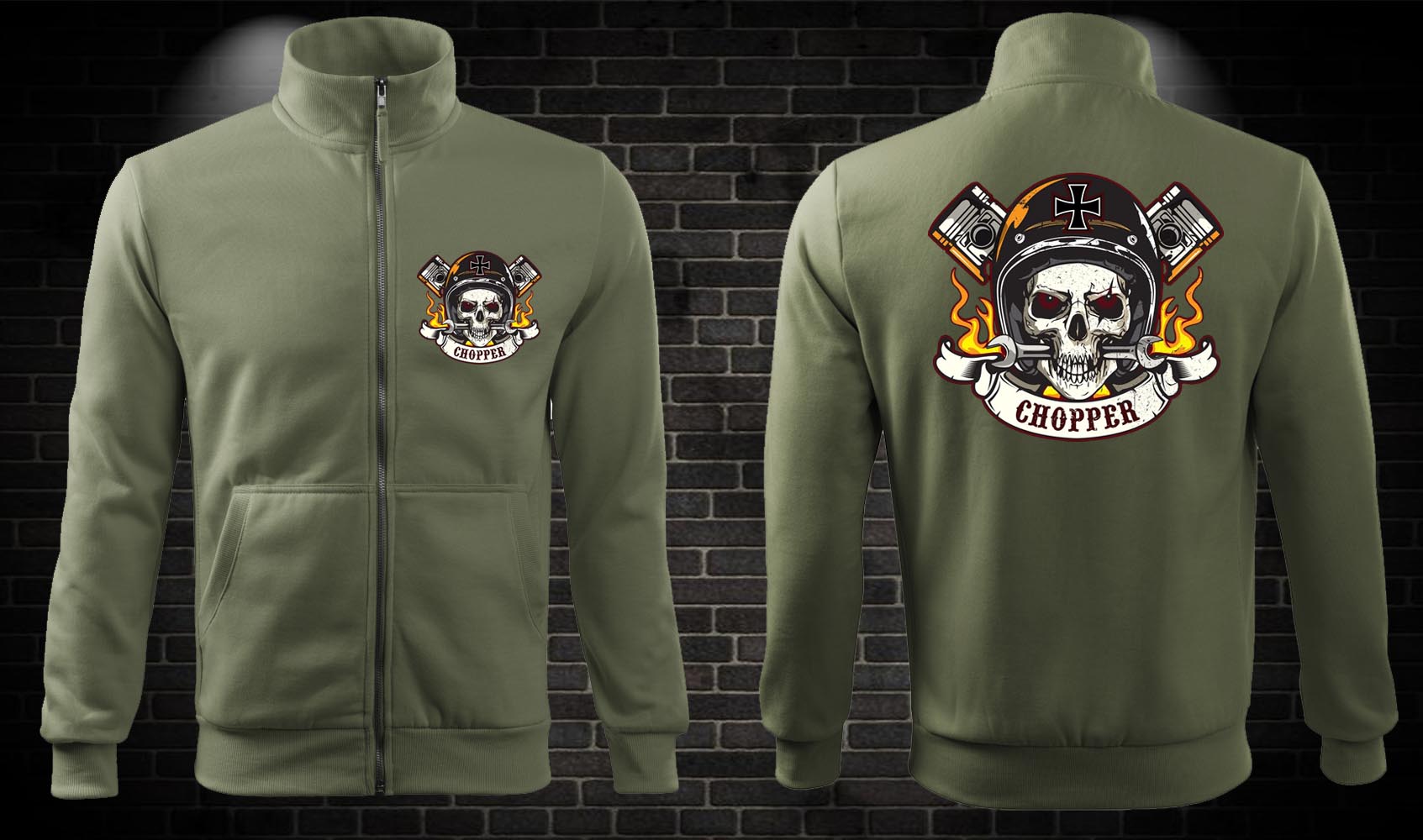Zipsová moto mikina Chopper Skull