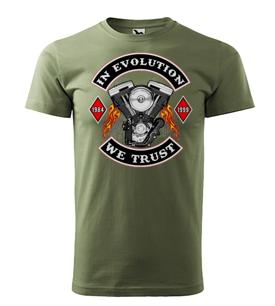 Motorkárske tričko In Evolution We Trust | Pocta legende V-Twin