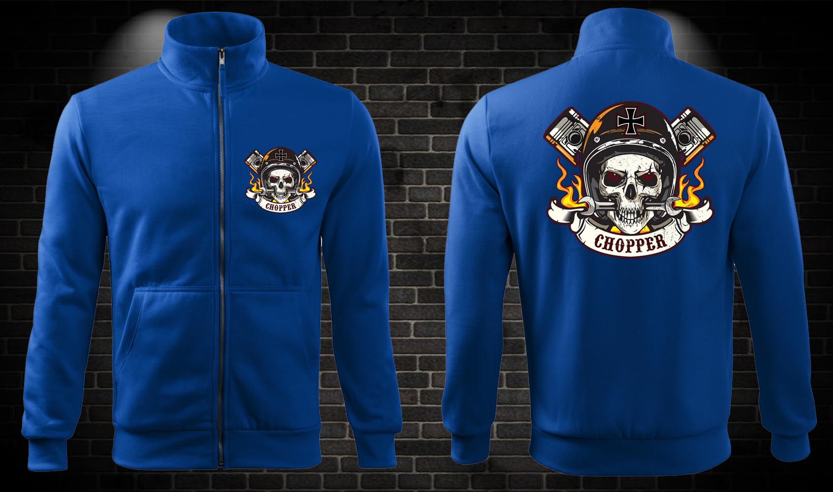 Zipsová moto mikina Chopper Skull