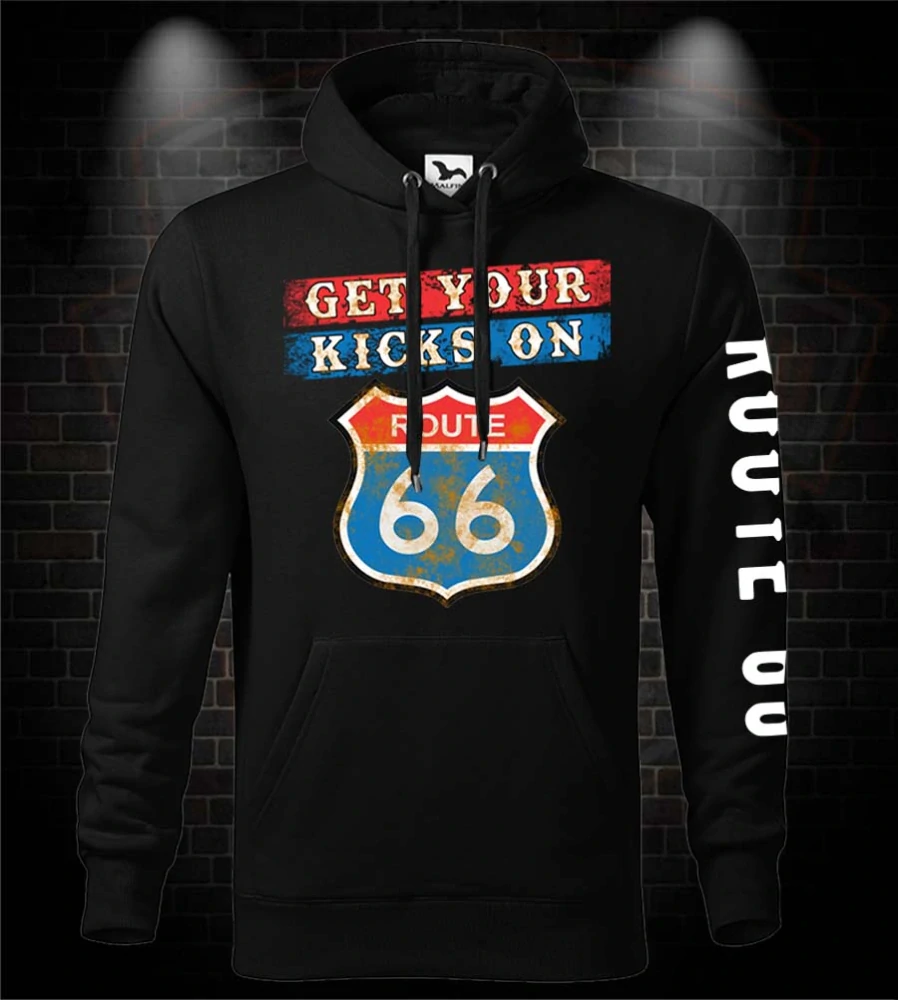 Kapucová motorkárska mikina Get your kicks on Route 66