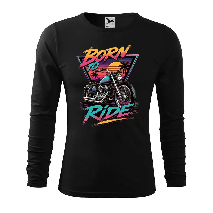 Motorkárske tričko Born to Ride - Retro s dlhým rukávom
