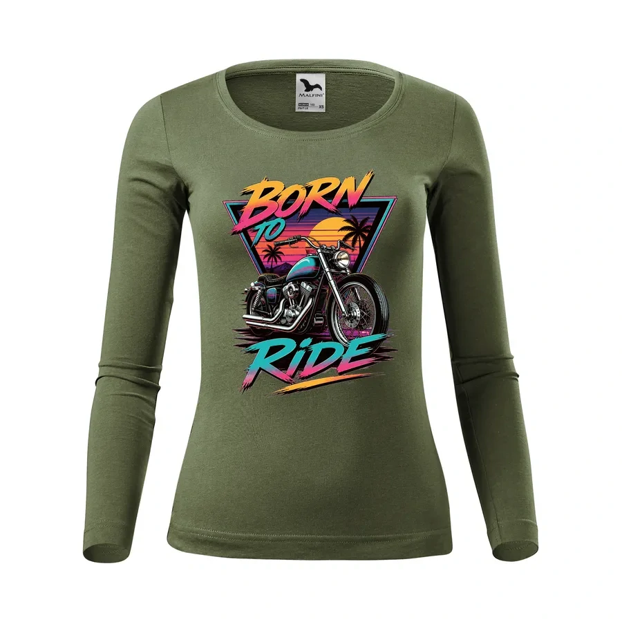 Dámske motorkárske tričko Born to Ride - Retro s dlhým rukávom