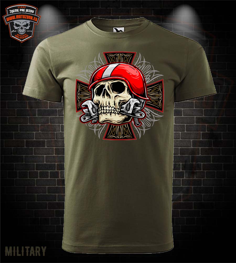 Motorkárske tričko Skull mechanic