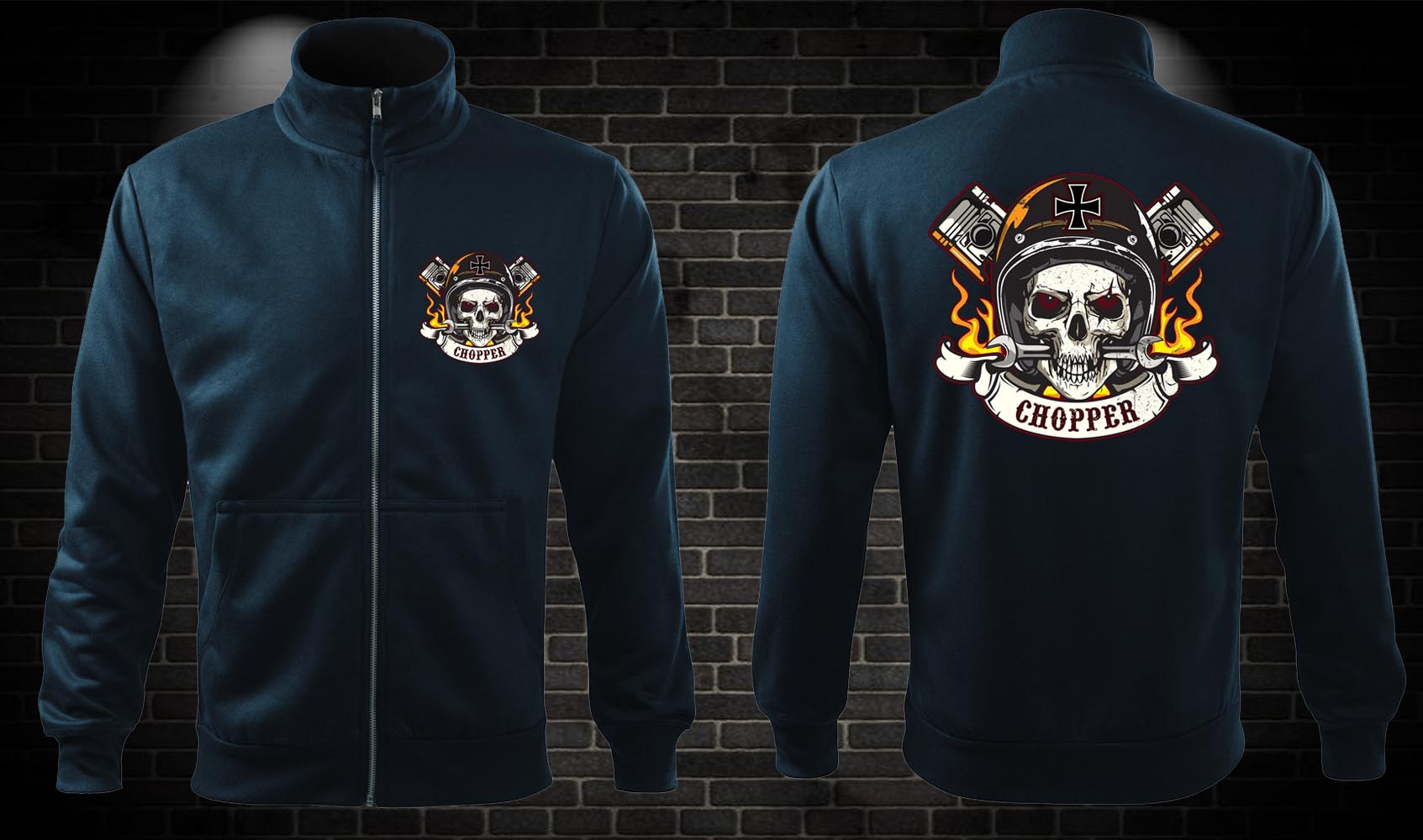 Zipsová moto mikina Chopper Skull