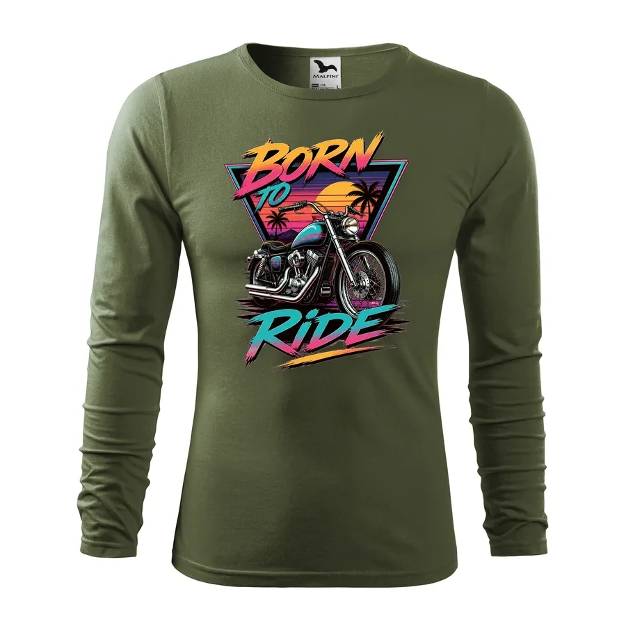 Motorkárske tričko Born to Ride - Retro s dlhým rukávom