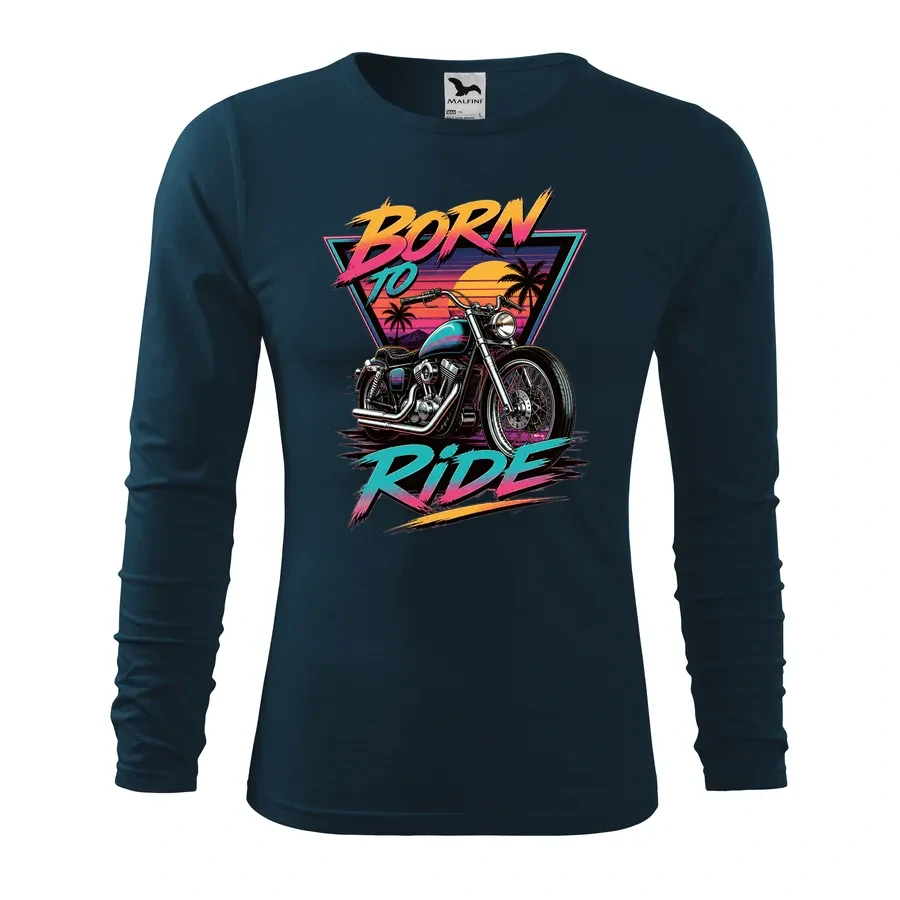 Motorkárske tričko Born to Ride - Retro s dlhým rukávom