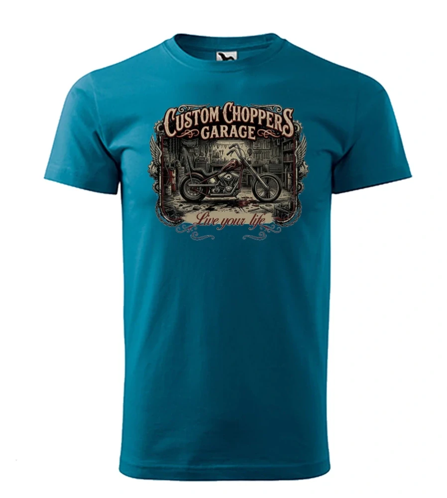 Motorkárske tričko Custom Choppers Garage | Ži svoj život